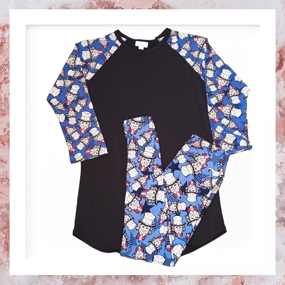 LulaRoe Uncle Sam 4th Of July Matching Top & Leggings Set Size XS